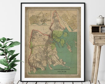 1893 Westchester New York Map Print, Vintage Westchester Map Art, Antique Westchester, NY Map, Westchester NY Art, Old Maps, Living Room Art