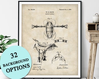 Riding Saddle Patent Print - Customizable Equestrian Blueprint, Horseback Rider Gift, Horse Lover, Stable Decor, Western Art, Riding Poster