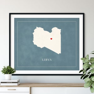 Custom Libya Map Art, Heart Over ANY City, Customized Country Map Silhouette, Personalized Gift, Hometown Love Print, Travel Heart Map Decor