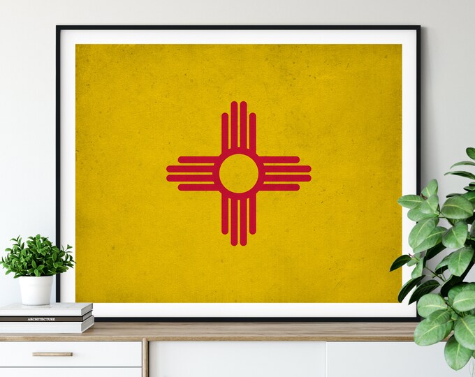 New Mexico Flag Art, New Mexico Flag Print, Flag Poster, State Flag, Flag Painting, New Mexico Art, Housewarming Gift, State Pride