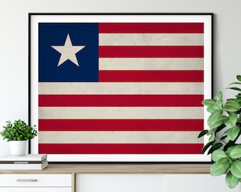 Liberia Flag Print, Liberia Flag Art, Liberia Gifts, Flag Poster, Moving Gift, Vintage Flag Wall Art, Liberian Art, Liberian Flag, Office