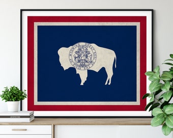 Wyoming Flag Art, Wyoming Flag Print, State Flag Poster, WY Flag Painting, Living Room Art, State Pride Gifts, Wyoming Wall Art, Hallway Art