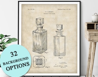 Whiskey Decanter Patent Print - Customizable Whiskey Patent, Whiskey Gifts, Whiskey Bottle Poster, Bar Wall Decor, Bar Art, Drinker Gift