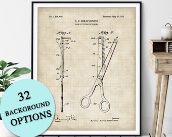 Hair Cutting Scissors Patent Print - Customizable Barber Shop Blueprint Plan, Hair Stylist Gift, Bathroom Poster Artwork, Beautician Art