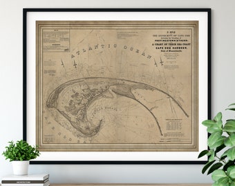 1836 Cape Cod Map Print, Vintage Map Art, Antique Map Wall Art, Cape Cod Print, Old Maps, Cape Cod Art, Massachusetts Art, Provincetown Map