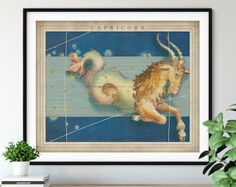 Antique Capricorn Print - Astrology Art, Zodiac Wall Decor, Celestial Wall Art, Horoscope Gifts, Astrological Sign, Constellation Poster