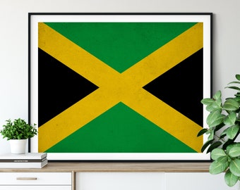 Jamaica Flag Print, Jamaica Flag Art, Jamaican Flag, Jamaica Gifts, Flag Poster, Moving Gift, Vintage Flag Wall Art, Jamaican Art