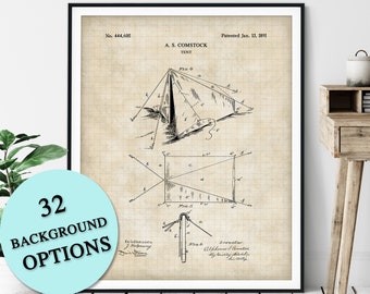 Camping Tent Patent Print - Customizable Blueprint Plan, Lamp, Outdoorsman Gift, Outdoorsy Wall Art, Boy Scout Wall Decor, Camper Poster