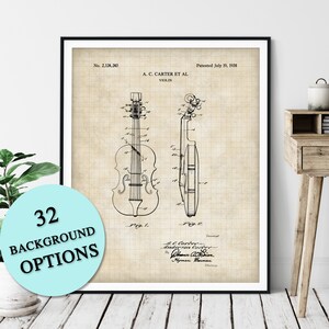 Violin Patent Print - Customizable Blueprint Plan, Violinist Gift, Violin Player Poster, Classical Music Room Wall Art, Music Studio Decor