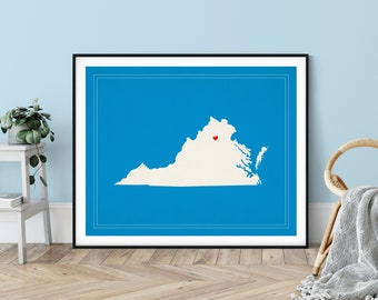 Custom Virginia State Art, Customized State Map Art, Personalized Gift, Virginia Art, VA Heart Map, Virginia Map, Virginia Print