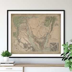 1874 Mt Sinai & Desert of the Wanderings Map Print, Vintage Map Art, Antique Map, Old Map, Biblical Map, Israelite Journey, Christian Gift