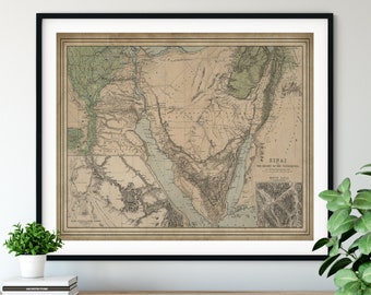 1874 Mt Sinai & Desert of the Wanderings Map Print, Vintage Map Art, Antique Map, Old Map, Biblical Map, Israelite Journey, Christian Gift