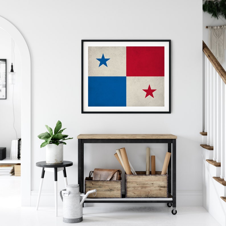 Bandera de Panamá Arte, Impresión de la bandera de Panamá, Cartel de la bandera de Panamá, Banderas de país, Pintura de la bandera, Arte de la pared, Regalo de la casa, Arte de la pared de Panamá imagen 3