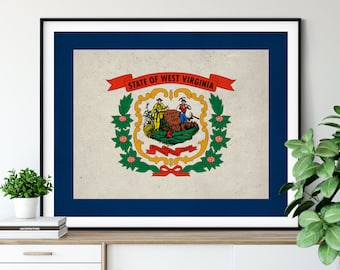 West Virginia Flag Art, West Virginia Flag Print, Flag Poster, WV State Flag, Vintage Flag Painting, Housewarming Gift, West Virginia Art