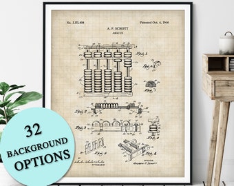 Abacus Patent Print - Customizable Math Blueprint, Mathematics Plan Poster, Math Teacher Gift, Math Nerd Art, Mathematical Classroom Art