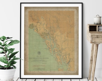 1903 Southeastern Alaska Map Print, Vintage Alaska Map Art, Antique Alaska Map, Alaska , Art, Old Maps, Living Room Art, Home Office, Gift