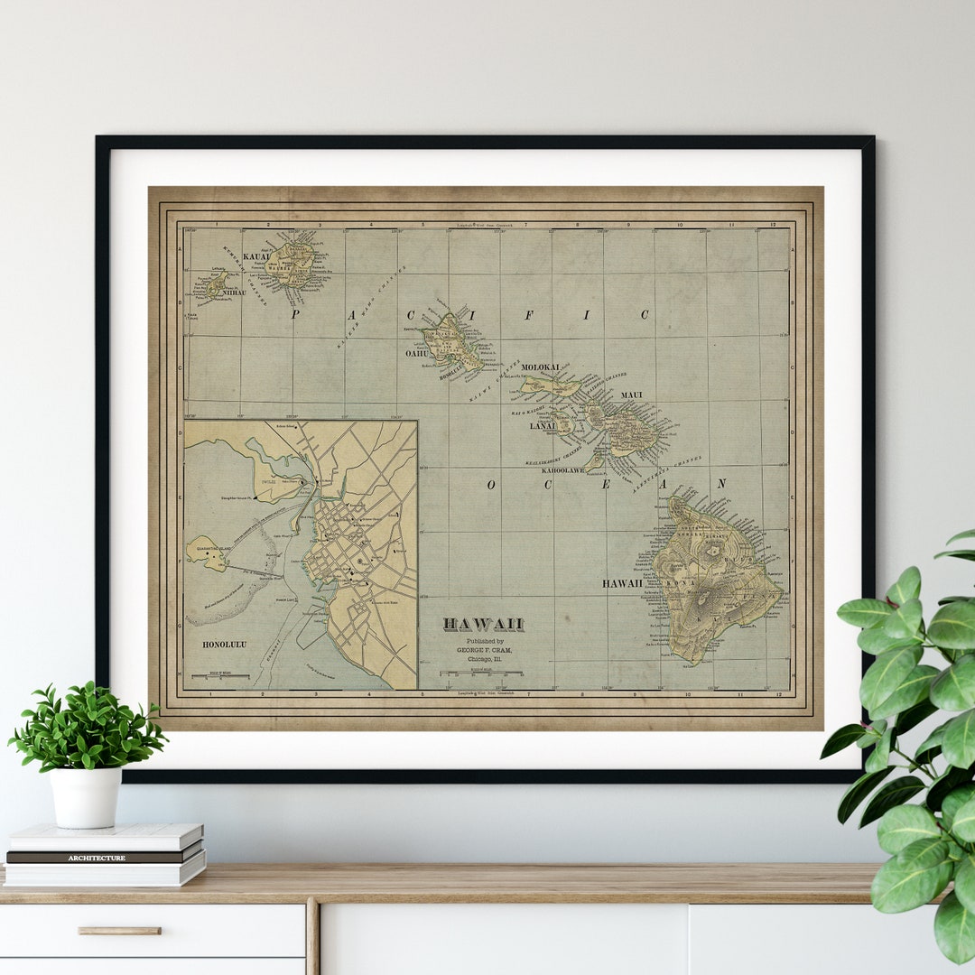 1901 Vintage Hawaii Map Print: Hawaiian Islands Art - Oahu, Maui