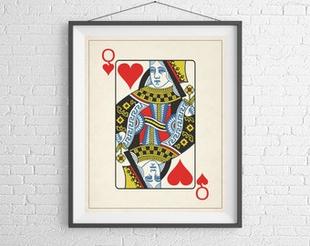 Queen of Hearts, Playing Card Art, Game Room Decor, Game Room Art, Poker Gifts, Gambling Gift, Office Wall Art, Man Cave Art, Bar Decor