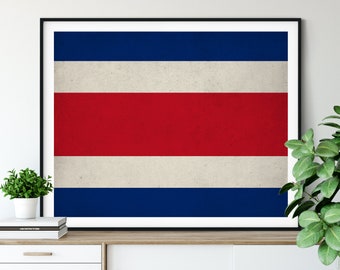 Costa Rica Flag Art, Costa Rica Flag Print, Flag Poster, Country Flags, Flag Painting, Costa Rican Gifts, Housewarming Gift, Industrial Art