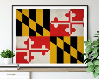 Maryland Flag Art, Maryland Flag Print, Poster, State Flags, Flag Painting, Maryland Art, Baltimore Art, Maryland Gifts, Maryland Wall Art