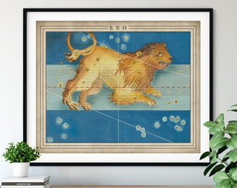 Antique Leo Print - Astrology Art, Zodiac Wall Decor, Celestial Wall Art, Horoscope Gift, Astrological Sign, Constellation Poster, Spiritual