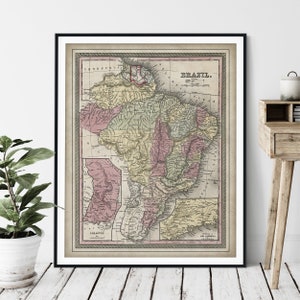 1855 Brasil mapa impresión - Vintage mapa arte, mapa antiguo, antiguo mapa cartel, historia Buff regalo, historia maestro de arte de pared, Paraguay, Río de Janeiro