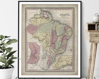 1855 Brazil Map Print - Vintage Map Art, Antique Map, Old Map Poster, History Buff Gift, History Teacher Wall Art, Paraguay, Rio de Janeiro