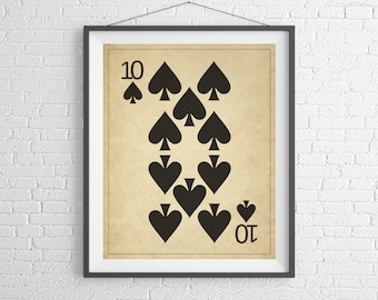 10 of Spades Playing Card Art Print, Game Room Decor, Game Room Art, Game Room Wall Art, Poker Gift, Gambling Gift, Office Art, Man Cave Art