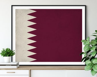 Qatar Flag Print, Qatar Flag Art, Qatar Gifts, Flag Poster, Moving Gift, Vintage Flag Wall Art, Qatar Art, Antique Flag, Housewarming Gift