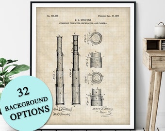 Telescope Patent Print - Customizable Nautical Blueprint, Ship Anchor Plan, Sailor Gift, Sailing Poster, Coastal Art, Maritime Wall Decor