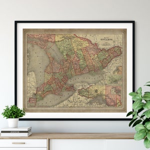 1897 Impression de carte de l’Ontario, dessin au vintage, carte antique, art mural, carte du Canada, Vieilles Cartes, Carte du Haut-Canada, Carte de l’Ontario, Dons canadiens