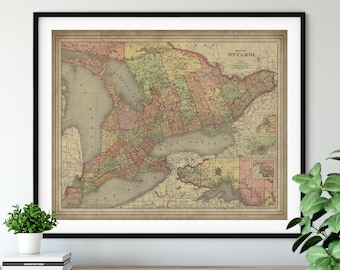 1897 Ontario Map Print, Vintage Map Art, Antique Map, Wall Art, Map of Canada, Old Maps, Upper Canada Map, Map of Ontario, Canadian Gifts