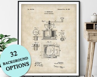 Coffee Bean Grinder Patent Print - Customizable Coffee Mill Patent, Coffee Gifts, Coffee Shop Poster, Coffee Bar Wall Decor, Cafe Wall Art