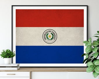 Paraguay Flag Print, Paraguay Flag Art, Paraguay Gifts, Flag Poster, Housewarming Gift, Paraguay Art, Home Office Art, Vintage Flag