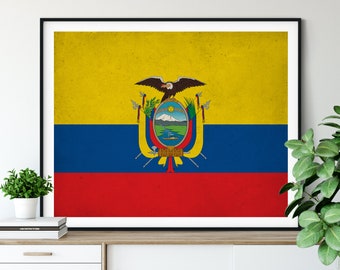 Ecuador Flag Art, Ecuador Flag Print, Flag Poster, Country Flags, Ecuador Poster, Wall Art, Ecuadorian Gifts, Flag Painting, Rustic Art