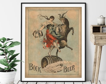 1883 Vintage Bock Beer Print - Antique Beer Ad, Beer Art, Beer Gifts for Men, Beer Lover Gift, Beer Wall Art, Wet Bar Art, Bar Decor, Retro