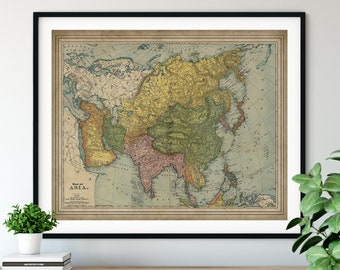 1897 Asia Map Print, Vintage Asian Map Art, Antique Map, Old Map, Asia Print, Asian Wall Art China, India, Arabia, Korea, Japan, Russia