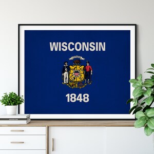Wisconsin Flag Art, Wisconsin Flag Print, WI State Flag Poster, Vintage Flag, Wisconsin Art, Wisconsin Gift, Entryway Art, Home Office Art