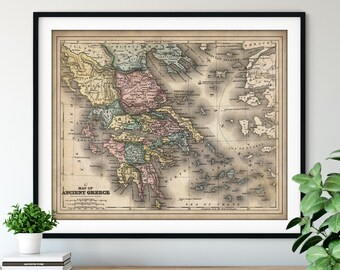 1865 Ancient Greece Map Print, Vintage Greek Map Art, Antique Map, Old Map, Greece Print, Greece Art, Macedonia, Peloponnesus, Attica Hellas