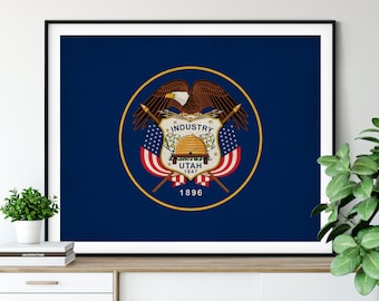 Utah Flag Art, Utah Flag Print, Utah Poster, State Flags, Utah Art, Utah Gifts, Utah Wall Art, Living Room Wall Decor, Contemporary Prints