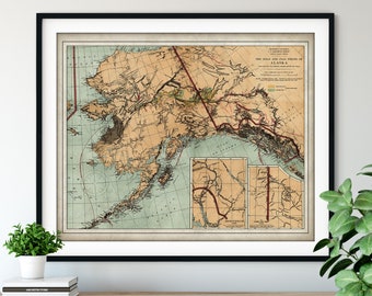 1898 Alaska Gold & Coal Fields Map Print - Vintage Map Art, Antique Map, Old Map Poster, Geological Survey, Alaskan History Buff Gift