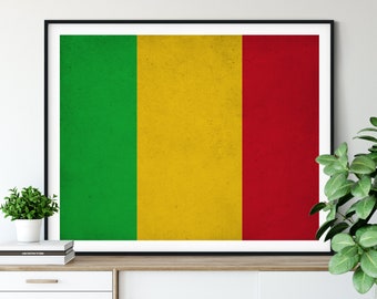 Mali Flag Print, Mali Flag Art, Mali Gifts, Flag Poster, Moving Gift, Vintage Flag Wall Art, Mali Art, African Art, African Gifts
