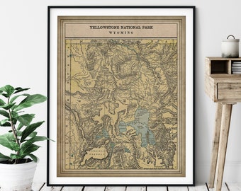 1901 Yellowstone National Park Map Print, Vintage Yellowstone Map Art, Antique Wyoming Map, Old Map, Yellowstone Poster, Wyoming Map, Gift