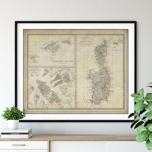 1831 Corsica Map Print -Vintage Sardinia Map Art, Antique Map, Old Map Poster, Italy Wall Art, History Buff, Balearic Islands, Valetta Malta