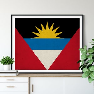 Antigua & Barbuda Flag Print, Antigua Flag Art, Moving Gift, Housewarming Gift, Vintage Flag Wall Art, Antigua Barbuda Print