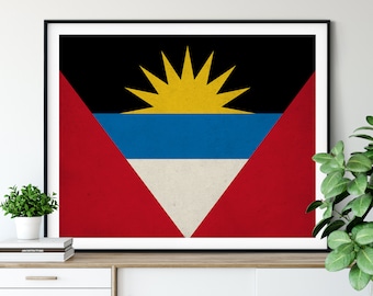 Antigua & Barbuda Flag Print, Antigua Flag Art, Moving Gift, Housewarming Gift, Vintage Flag Wall Art, Antigua Barbuda Print