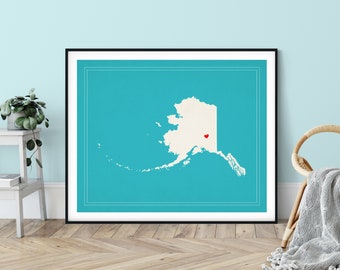 Custom Alaska State Art, Customized State Map Art, Personalized Gift, Alaska Art, Heart Map, Alaska Map, Hometown Love Map, Alaska Print