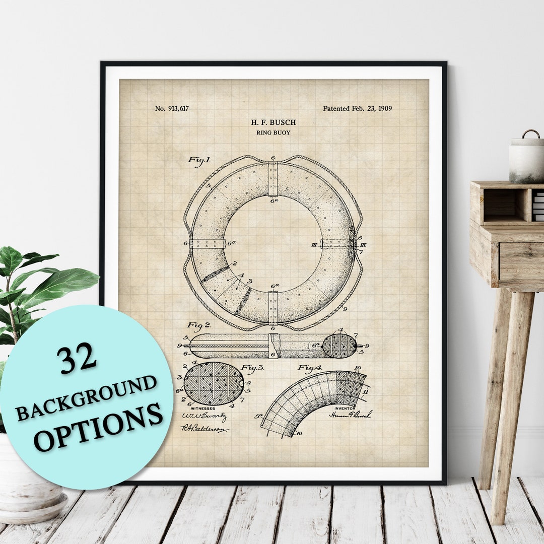 Ring Buoy Patent Print: Custom Nautical Life Preserver Blueprint Art - Etsy