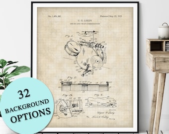 Drum Set Patent Print - Customizable Blueprint Plan, Gift for Drummers, Drum Poster, Music Room Wall Art, Music Studio Decor, Rock Band Gift