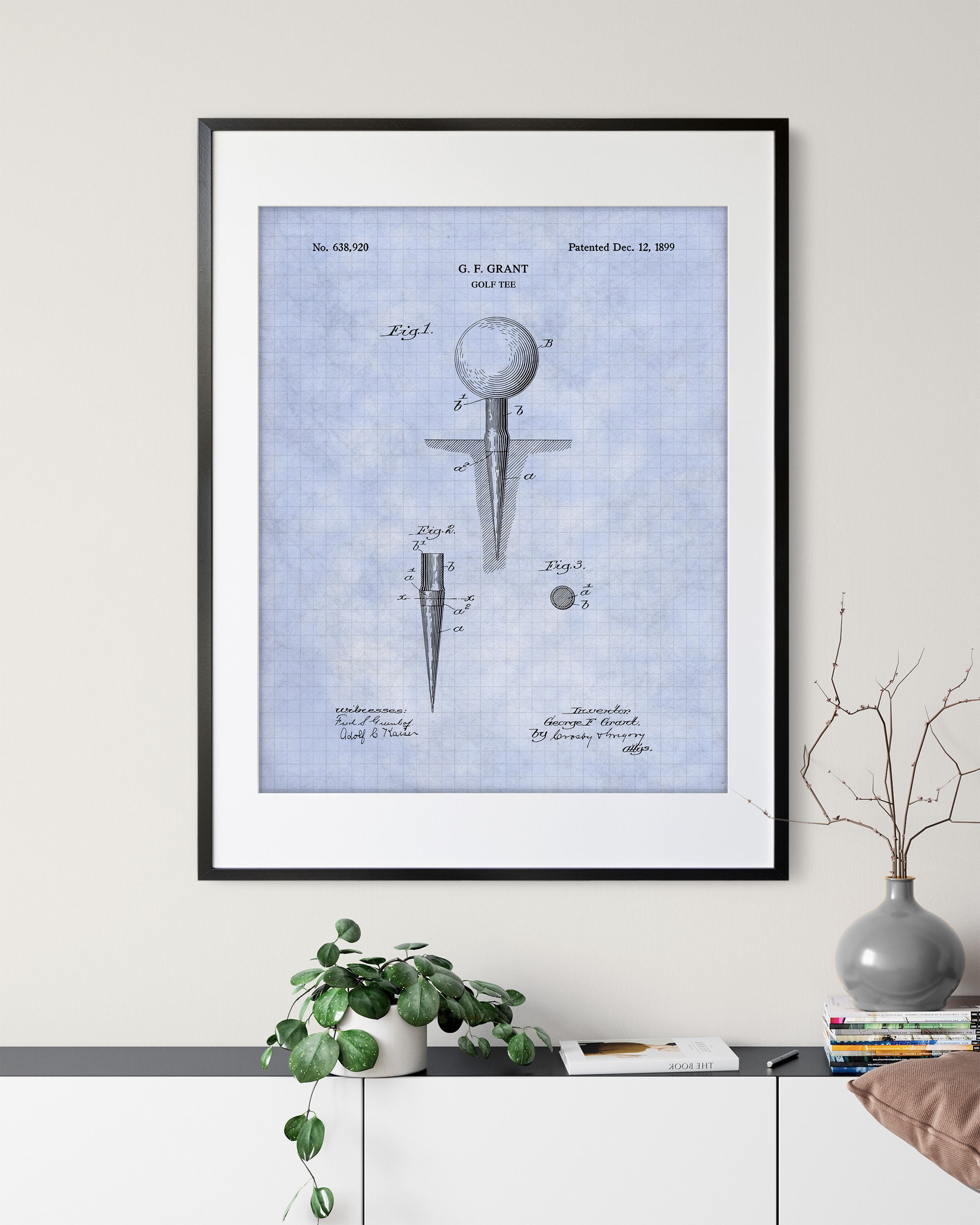 Golf Tee Patent Print Customizable Golf Tee Blueprint Plan Golfer Gift Golfing Art Poster Home Office Wall Decor Golf Game Room Art